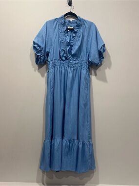 Umgee Light Blue Ruffle V-Neck Midi Dress